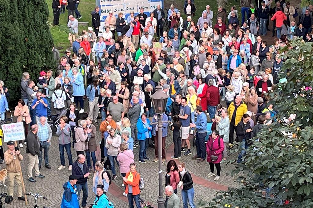 300 Halterner demonstrierten im Park: Solidarität und Kopfschütteln Demonstranten vor dem Rathaus