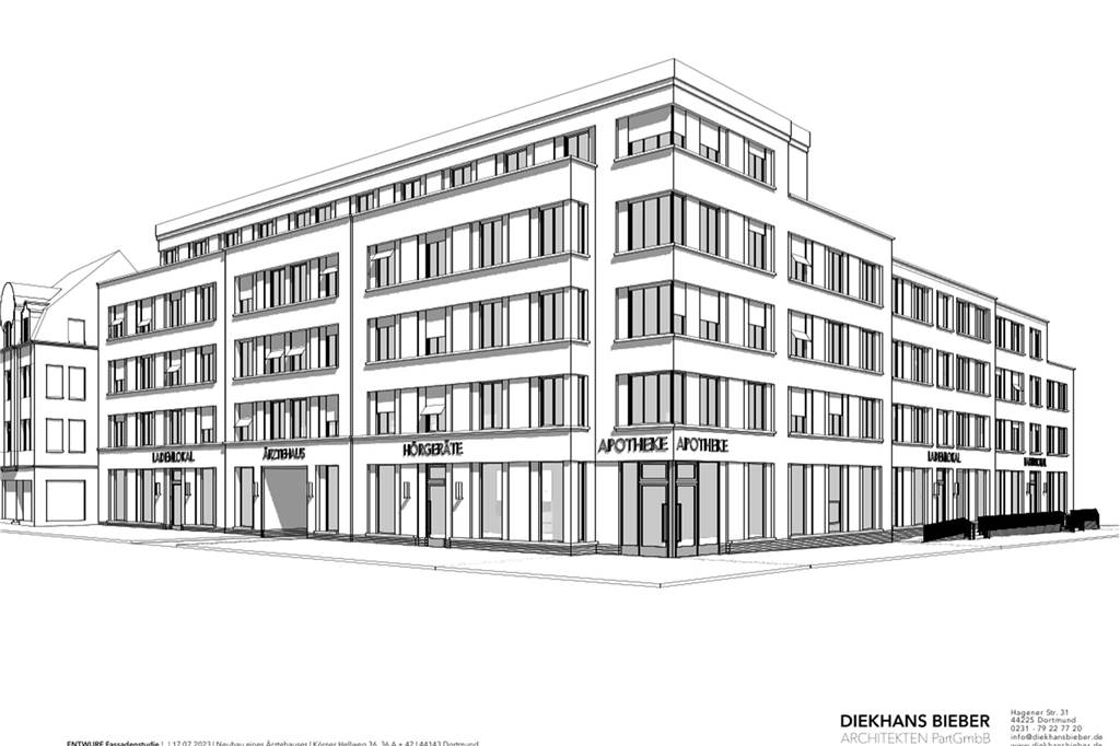 Abriss für Millionen-Projekt am Körner Hellweg beginnt Ein Entwurf der Fassade Ecke Körner Hellweg / Berliner Straße