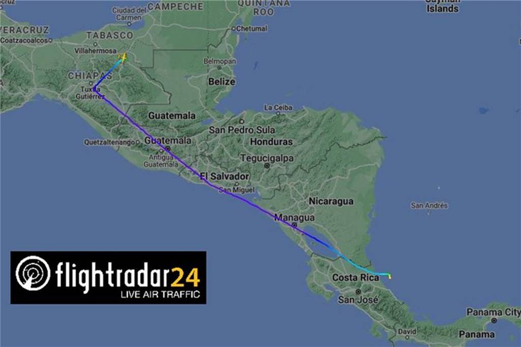 McFit bestätigt: Gründer Rainer Schaller bei Flugzeugabsturz in Costa Rica gestorben Eine nachgezeichnete Flugroute auf einer Landkarte von Südamerika
