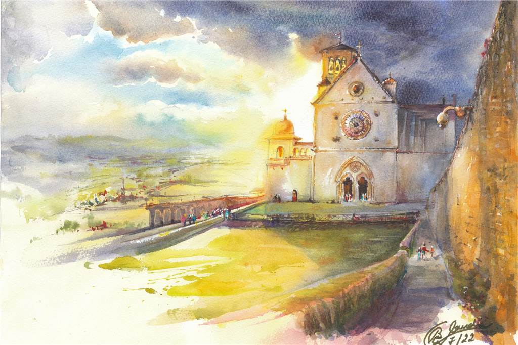 Ein Gemälde der Franziskanerkapelle in Assisi, gemalt von Claudia Brunke-Gregory.