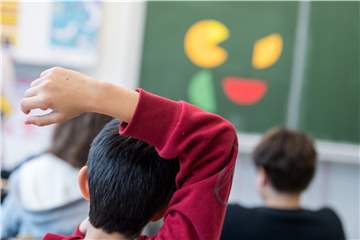 Ein Schüler meldet sich während des Unterrichts.