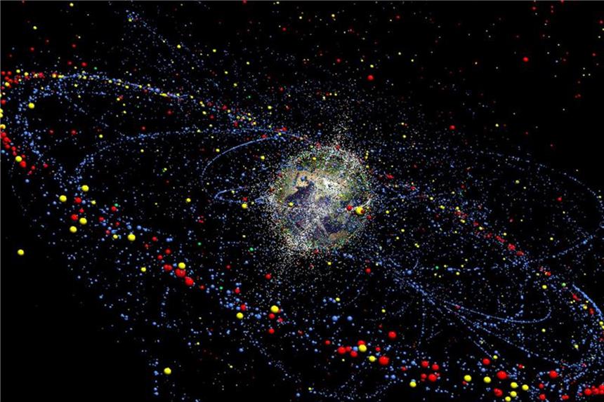 Neues Radar soll für einen unfallfreien Weltraum sorgen Ein Simulationsmodell zeigt die Verteilung und Bewegung des Weltraummülls heute und in Zukunft. Foto: TU Braunschweig