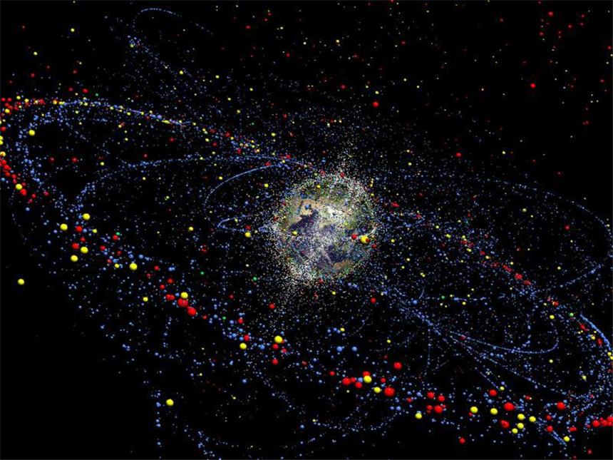 Neues Radar soll für einen unfallfreien Weltraum sorgen Ein Simulationsmodell zeigt die Verteilung und Bewegung des Weltraummülls heute und in Zukunft. Foto: TU Braunschweig