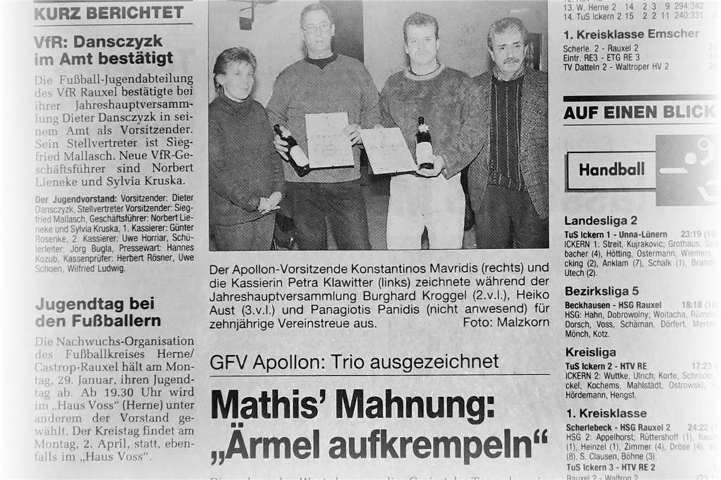 Einst war der Trainer eines mittlerweile vergessenen Vereins der „König von Castrop“ Ein Zeitungsartikel aus dem Januar 2001 kündet davon, dass der GFV Apollon Castrop-Rauxel auf dem absteigenden Ast war.