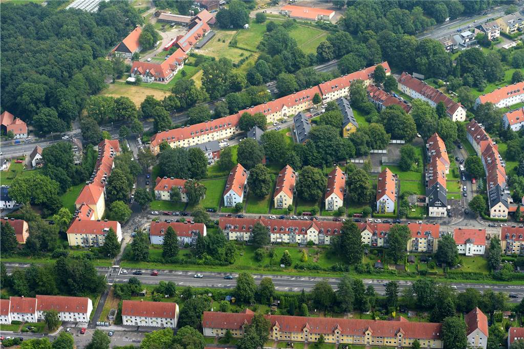 Wie die Nationalsozialisten Dortmund zur NS-Musterstadt machen wollten Ein Luftbild der früheren Rudolf-Heß-Siedlung.