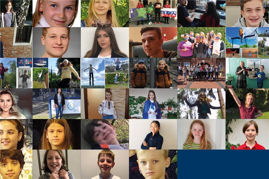 Canisius-Schülerinnen werden mit Stadtgeschichten Landessiegerinnen Eine Collage zeigt die Preisträger aus vielen Ländern. Mit dabei sind Judith Amshove und Malina Gausling.