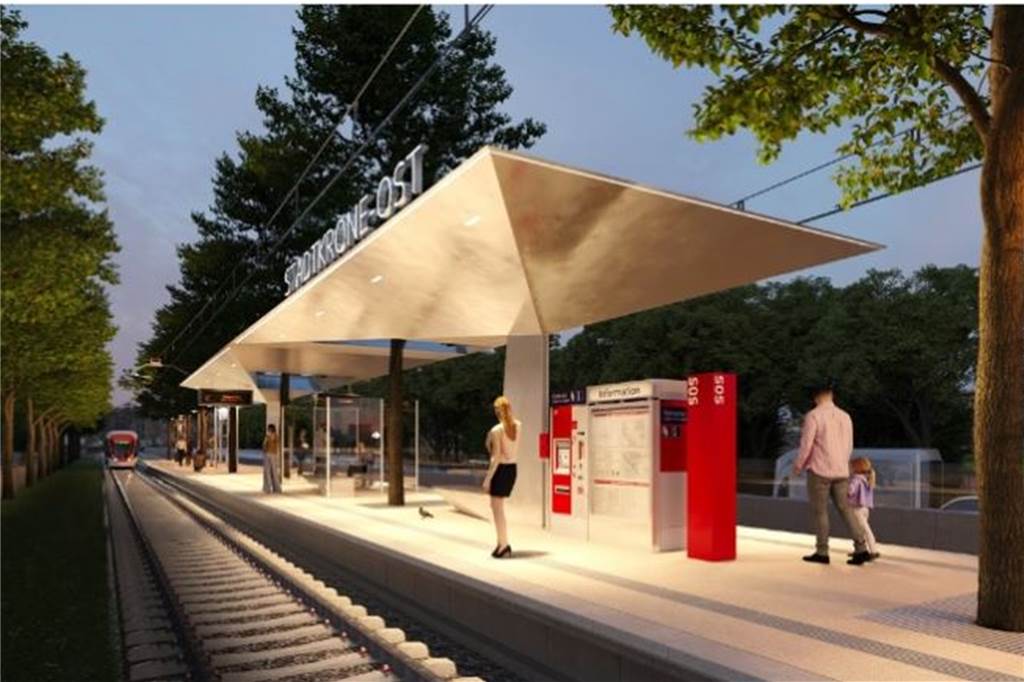 Eine Dachkonstruktion aus Stahl sieht der Siegerentwurf des Planungswettbewerbs für die Haltestelle Stadtkrone-Ost vor.