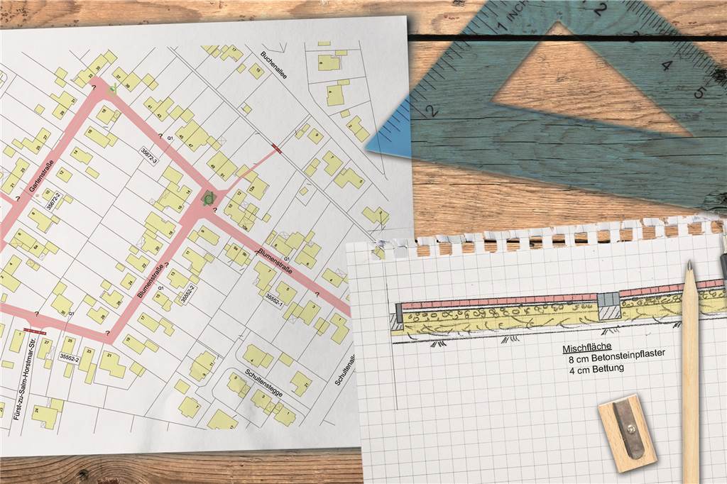 Schlagloch an Schlagloch - warum Familie Kamps den Straßenausbau trotzdem verschieben will Eine erste Entwurfsplanung gibt es für die beiden kurzen Straßen schon. Was die Arbeiten genau kosten, ist aber noch nicht klar.