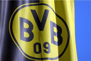 Eine Fahne mit dem BVB Logo weht im Wind. Foto: Caroline Seidel/Archiv