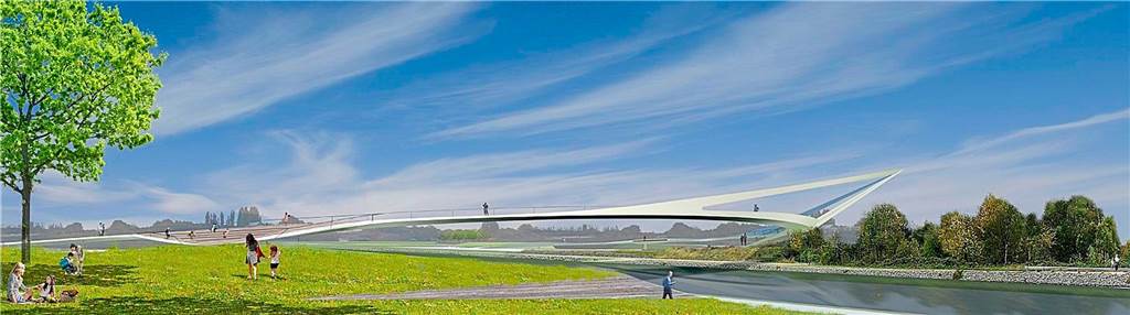 Emscherland geht in die Verlängerung – Fertigstellung erst 2023 Recklinghausen: Modellzeichnung der Brücke, die "Sprung über die Emscher" heißen soll.