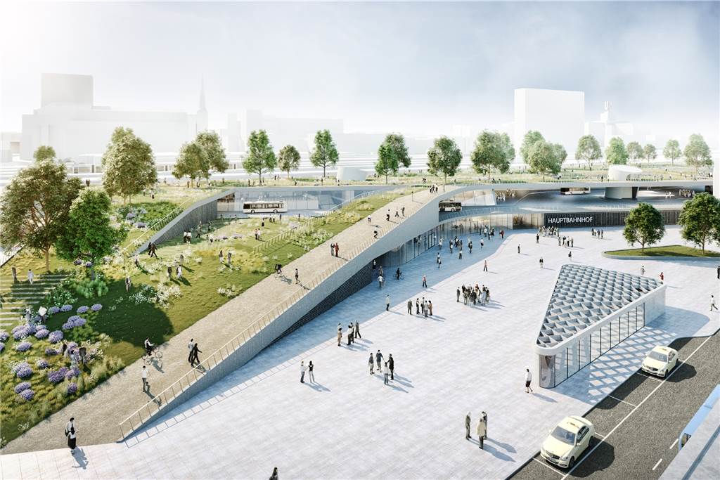 Grüne Rampe soll die Nordseite des Hauptbahnhofs prägen Eine grüne Rampe über einer Bahnhhofshalle im Norden des Hauptbahnhofs. Das ist das zentrale Element des Büros Raumwerk.
