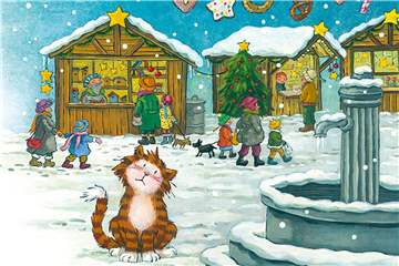 Eine Illustration aus dem Bilderbuch "Zwei Schnäuzchen und vier Weihnachtswünsche".