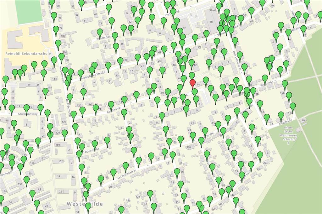 Eine interaktive Karte auf der Internetseite stoerung24.de zeigt alle Straßenleuchten der Stadt. Gut erkennbar ist die nur provisorisch reparierte Lampe im Kiepeweg in Westerfilde. Durch einfaches Anklicken auf die betreffende Leuchte können Bürger einen Defekt melden.
