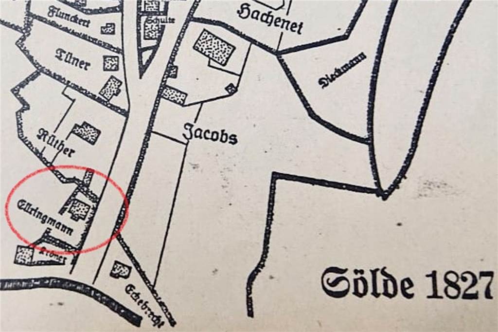 Eine Karte vom alten Sölde. Gut zu erkennen: das alte Fachwerkhaus.