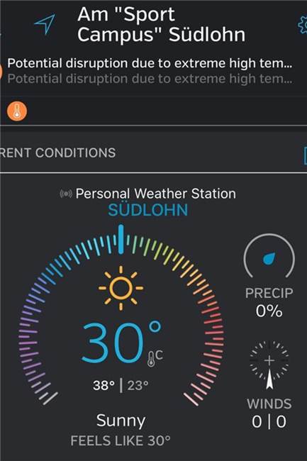 Eine private Wetterstation in der Nähe des Sport Campus in Südlohn zeigt: Um 11.19 Uhr wurde die 30-Grad-Marke geknackt.