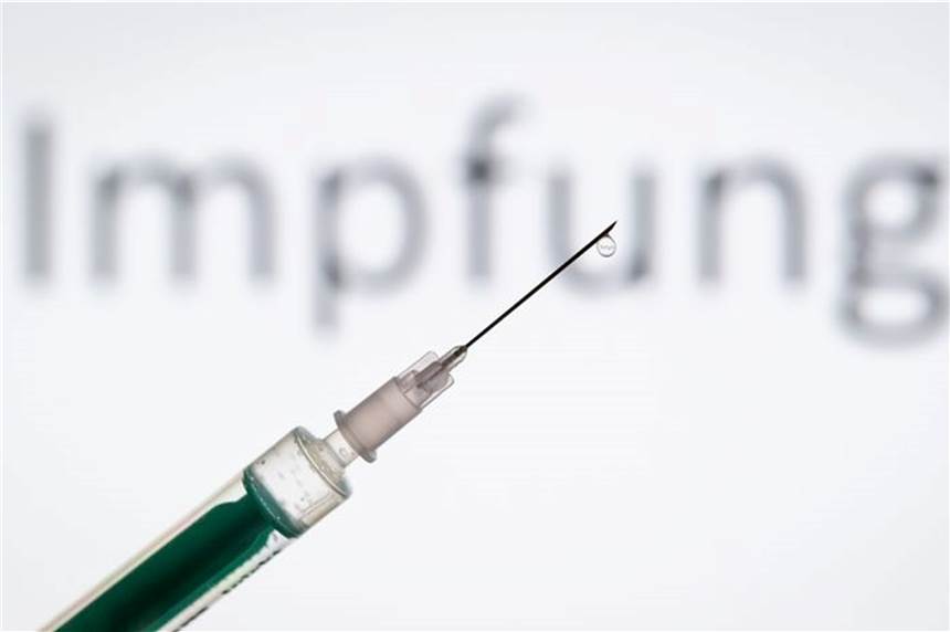 Viele kommunale Impfzentren zwischen den Feiertagen geöffnet Eine Spritze wird vor den Schriftzug «Impfung» gehalten.