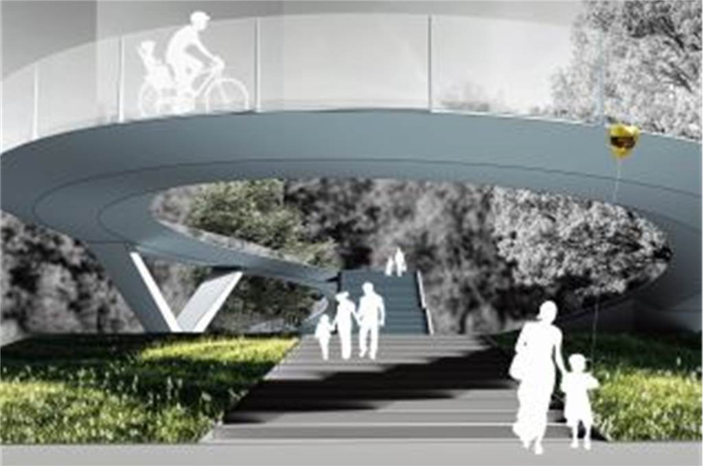 Dortmunds wichtigste Fußgängerbrücke: So soll sie in Zukunft aussehen Eine Treppe und eine geschwungene Rampe vereint der Brückenentwurf von Schlaich Bergermann + Partner.