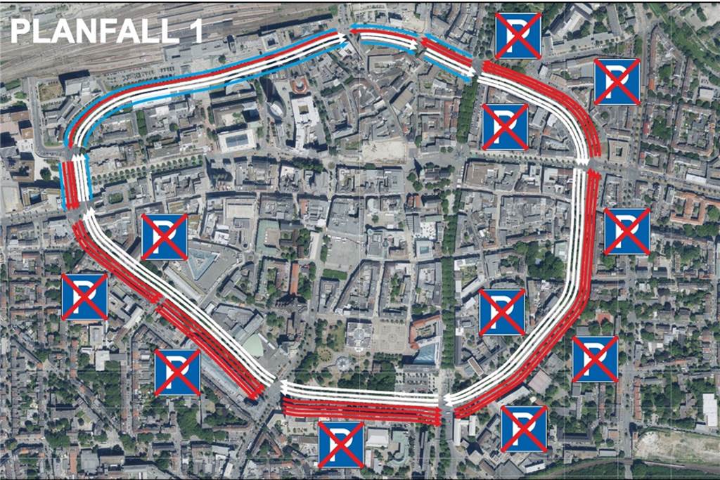 Der Wall als Einbahnstraße? Radikale Vorschläge für Innenstadt-Umbau Eine Umweltspur auf dem Königswall und Burgwall und mehr Platz am restlichen Wallring durch den Verzicht auf Parkplätze sieht der Planfall 1 vor.