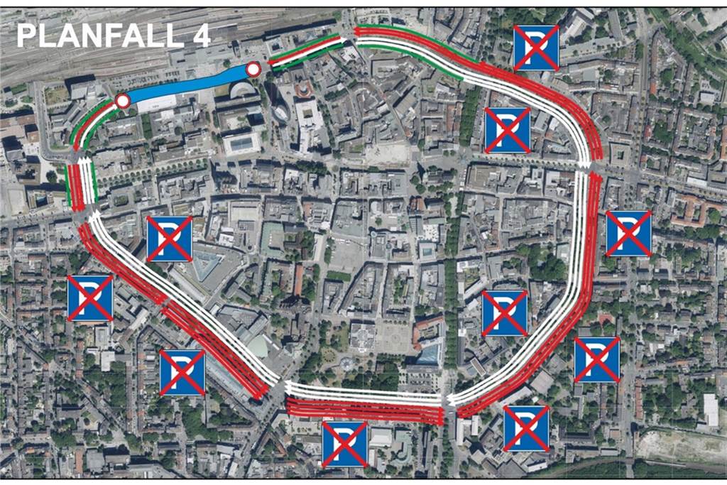 Der Wall als Einbahnstraße? Radikale Vorschläge für Innenstadt-Umbau Eine Unterbrechung des Wallrings für den Durchgangsverkehr vor dem Hauptbahnhof sieht Planfall 4 vor. Auf dem restlichen Wallring wird Platz für den Verkehr durch den Verzicht auf Parkplätze gewonnen.