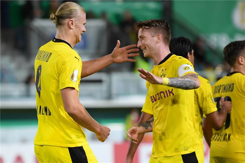 BVB-Rückkehr gegen Sporting? Das ist der Stand bei Haaland und Reus Einsatz gegen Sporting offen: Marco Reus (r.) und Erling Haaland.