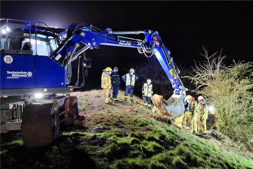 Großeinsatz in Herne wegen ausgebüxten Hundes: Happy End für „Jucy“ Einsatzkräfte von Feuerwehr und THW graben auf der Suche nach Mischlingshund "Jucy" einen Tierbau auf.