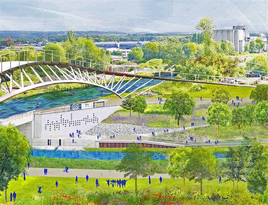 Rat stimmt für Landesgartenschau-Bewerbung Emscherland.2020 am Wasserkreuz: Die Brücke am linken Bildrand, der ?Sprung über die Emscher?, ist ein Wunsch der Stadt Castrop-Rauxel und bislang nur rein optional gedacht.