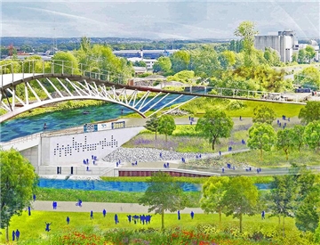 Emscherland.2020 am Wasserkreuz: Die Brücke am linken Bildrand, der ?Sprung über die Emscher?, ist ein Wunsch der Stadt Castrop-Rauxel und bislang nur rein optional gedacht.