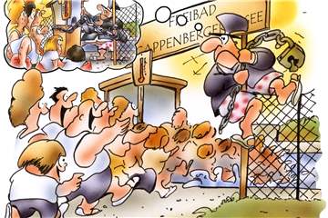 Ende gut, alles gut, findet der Karikaturist. Das Freibad öffnet jetzt doch.