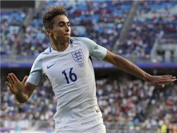 Englands Dominic Calvert-Lewin jubelt über sein Tor zum 1:0 gegen Venezuela im Finale der U20-WM. Foto: Lee Jin-Man