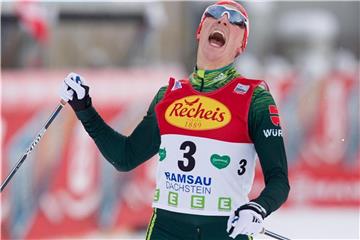 Eric Frenzel feierte den Sieg in Ramsau. Foto: Georg Hochmuth