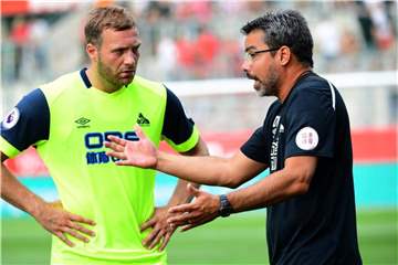 Erwartet eine schwere Saison mit Huddersfield Town: Coach David Wagner (r). Foto: Ina Fassbender