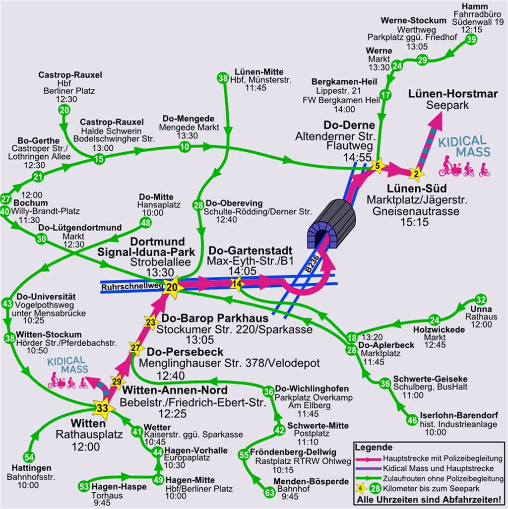 Es gibt viele Zulaufrouten für die Fahrradsternfahrt ruhr. In Lünen startet eine davon am Sonntag um 11.45 Uhr am Hauptbahnhof.