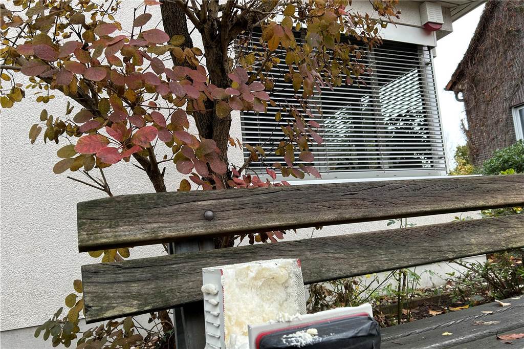 Einbruch in Praxis Lorson: Spenden für Kinderhilfe gestohlen Eine Bank, ein Fenster und ein Baum.