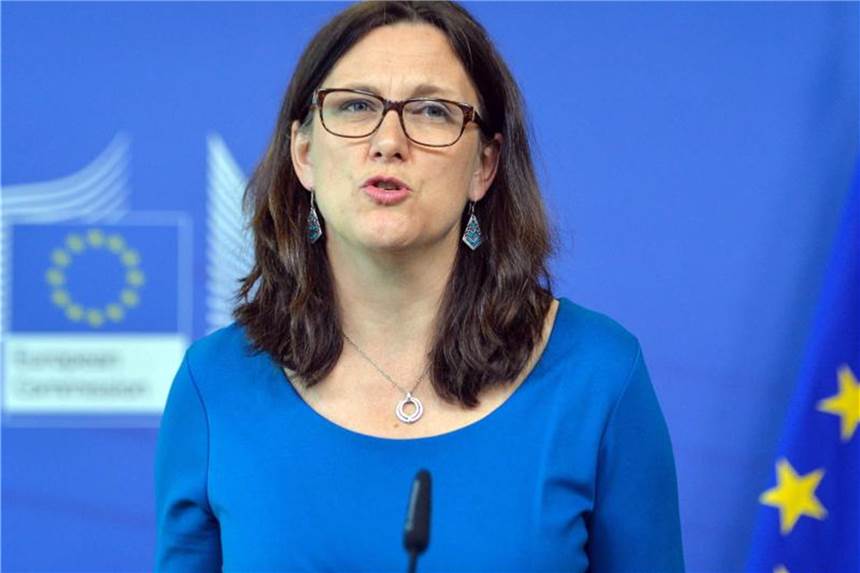EU will bei neuen US-Zöllen „Gespräche sofort unterbrechen“ EU-Handelskommissarin Cecilia Malmström während einer Pressekonferenz in Brüssel. Foto: Stephanie Lecocq/EPA/Archiv