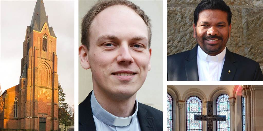 Energiekrise: In den Kirchen in Raesfeld und Schermbeck wird es kalt Fabian Tilling (l.), Pfarrer der St. Martin-Gemeinde in Raesfeld und Erle, und Xavier Muppala, Pastor der St. Ludgerus-Gemeinde in Schermbeck, müssen mit ihrem Gemeinden Energiesparen.