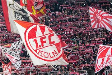 Fans des 1. FC Köln schwenken während eines Spiels Fahnen. Foto: Maja Hitij/Archiv