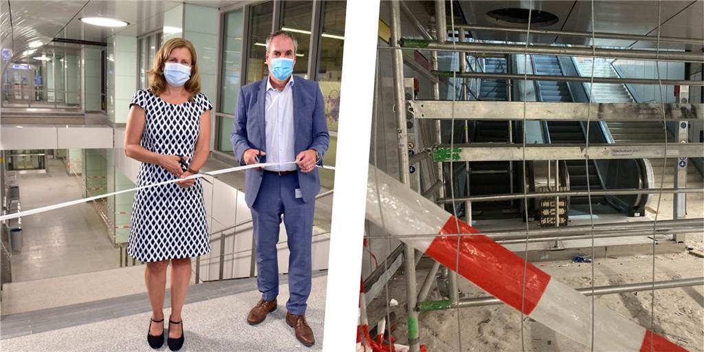 Stadtbahn-Station im Hauptbahnhof: Bauarbeiten dauern noch mal länger Fast zwei Jahre ist es her, dass Tiefbauamtsleiterin Sylvia Uehlendahl und DSW-Betriebsleiter Ralf Habbes den neuen Zugang zur Stadtbahnstation Hauptbahnhof eröffneten. Der Südzugang ist noch immer gesperrt.