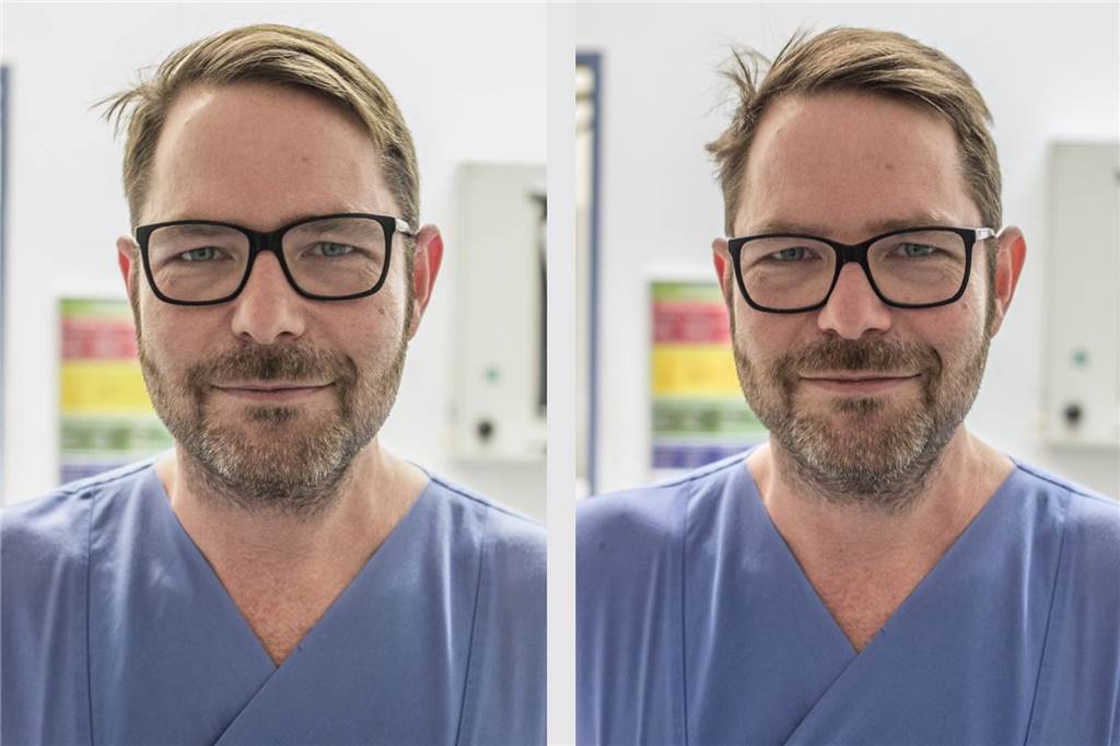 „Ich behandle immer nur einen Patienten. Ich mache nicht die Welt besser.“ Ferry Martin am Anfang (links) und am Ende (rechts) von zwölf Stunden Nachtschicht.