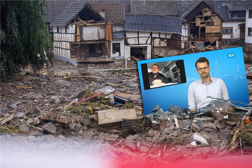 „Wir können jederzeit auf Opfer stoßen“ - Helfer im Ahrtal an ihren Grenzen Feuerwehrmann Richard Muschter im Gespräch mit Redakteur Jens Ostrowski.