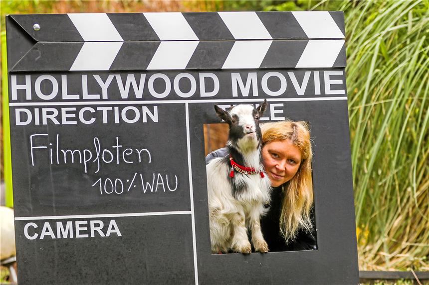 Zwergziege Bounty aus Dortmund wird Kino-Star Filmziege Bounty mit Trainerin Claudia Neumann. Der kleine Ziegenbock aus Mengede spielt im neuen Schweighöfer-Film „Vielmachglas“ mit.