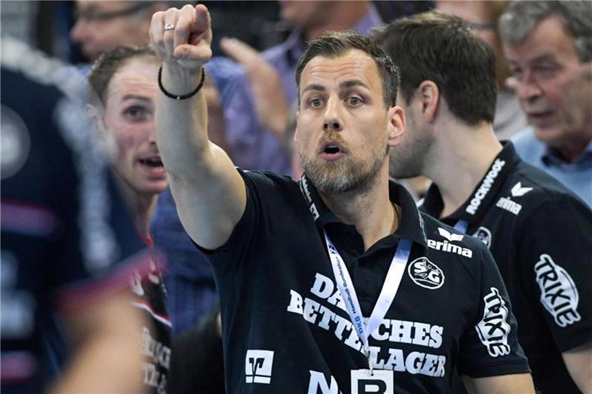 Flensburgs Handballer träumen vom Finalturnier in Köln Flensburgs Trainer Maik Machulla warnt vor Montpellier. Foto: Axel Heimken