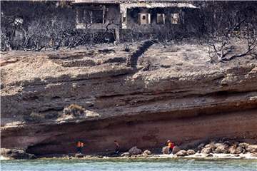 Freiwillige suchen die Küste vor Mati nach weiteren Opfern ab. Ein verheerendes Feuer hatte hier Dutzende Menschen das Leben gekostet. Foto: Christoph Soeder