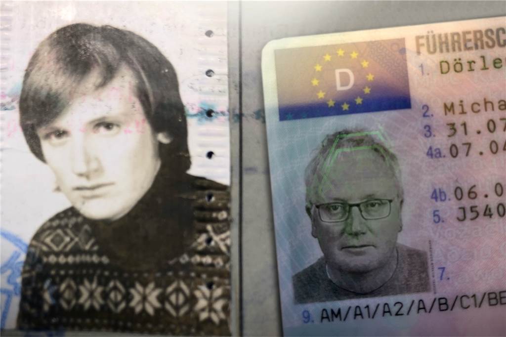 Führerschein-Tausch: „Mein Freund durfte plötzlich nur noch Motorrad fahren“ Früher schwarz-weiß, heute biometrisch: Zwischen diesen beiden Fotos von Michael Dörlemann liegen über vier Jahrzehnte.