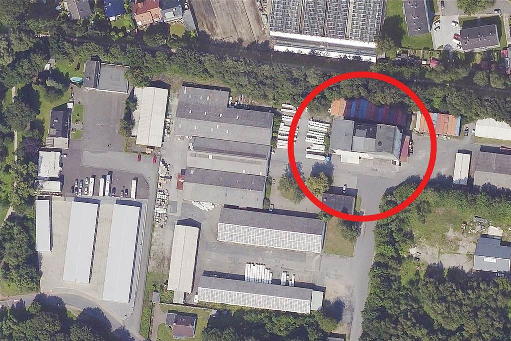 Apple-Partner prüft Baldurspeicher als Standort für Antennen und Büros Luftbild vom Gewerbepark Baldur, eingekreist das Speichergebäude