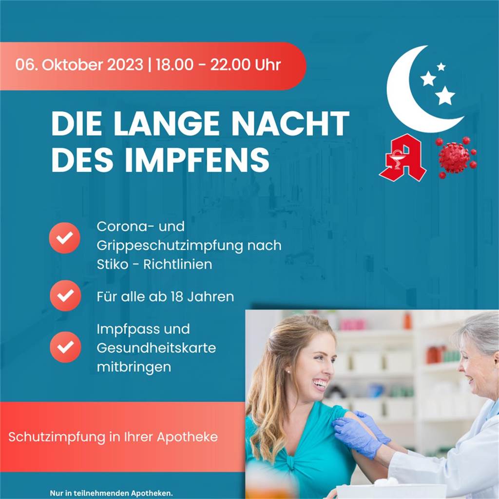 Gegen Corona und Grippe: Apotheken veranstalten „Nacht des Impfens“ Ankündigung Lange Nacht des Impfens, Dortmund