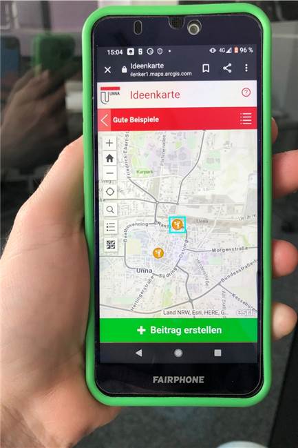 Ideen gesucht: So können Bürger zu Unnas neuem Klimaschutzplan beitragen Funktioniert auch auf dem Smartphone: Die Ideenkarte braucht mitunter einen Moment zum Laden, lässt sich dann aber recht einfach bedienen.