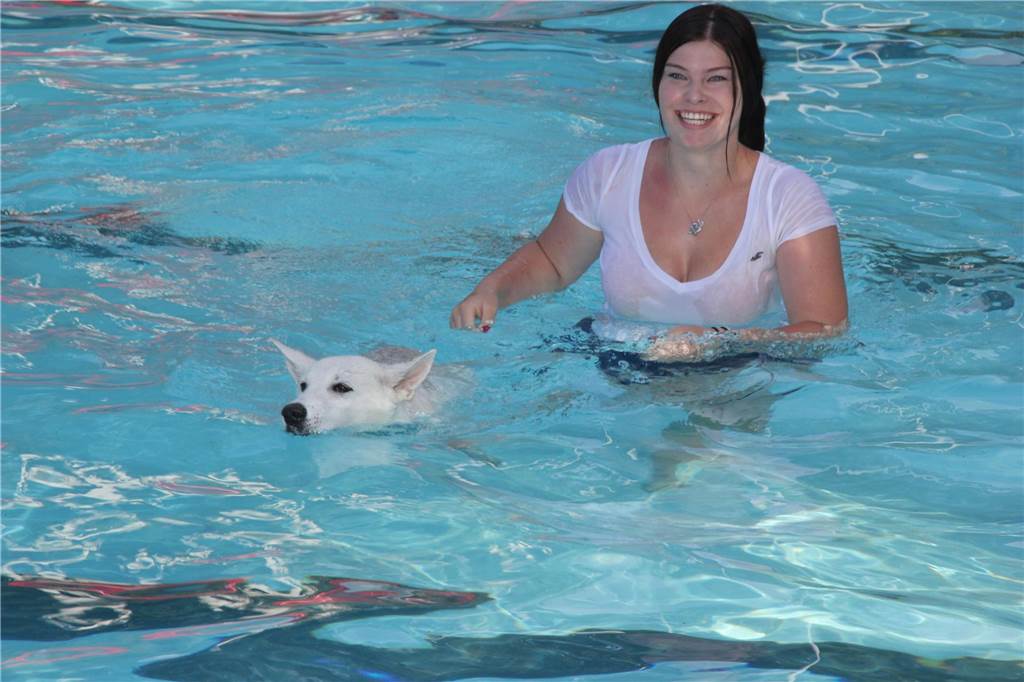 Gäste auf vier Pfoten durften zum Saisonabschluss ins Freibad Brambauer.