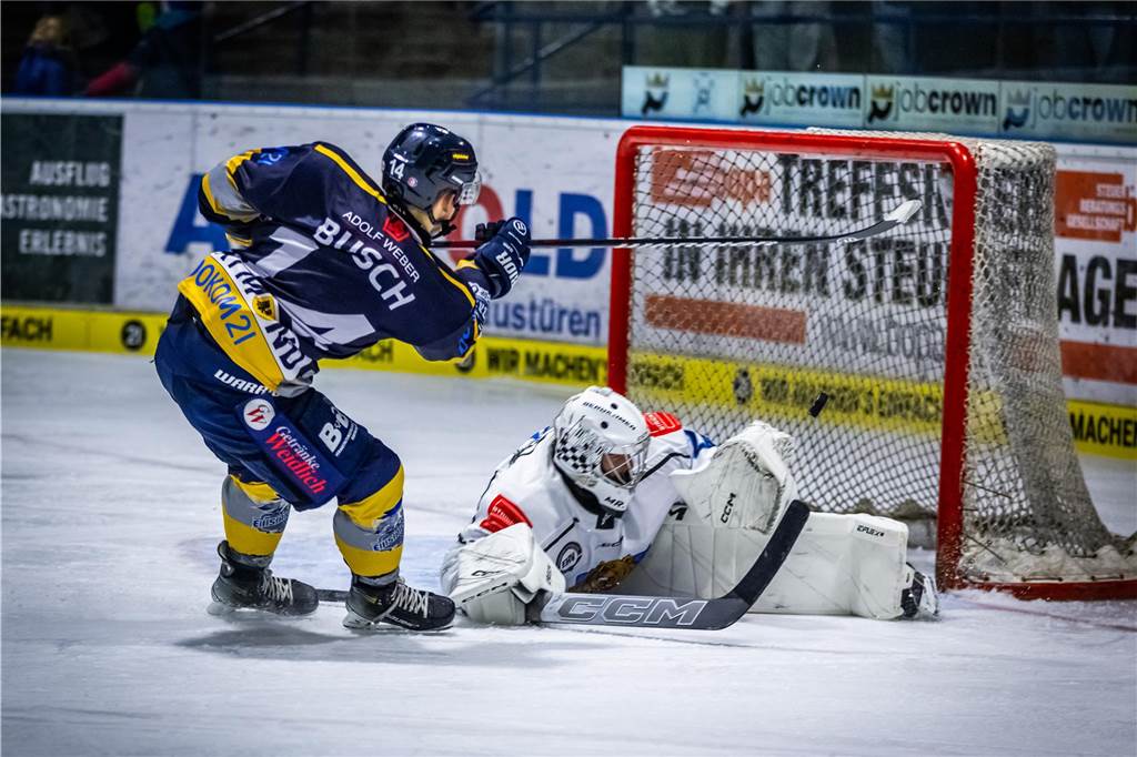 Gegen die Grizzlys Bergkamen feierten die Eisadler Dortmund einen knappen 3:2-Sieg.