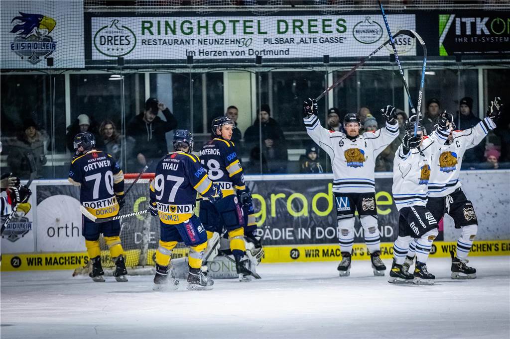 Gegen die Grizzlys Bergkamen feierten die Eisadler Dortmund einen knappen 3:2-Sieg.