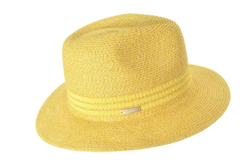 Die Farbe Gelb wird vom Stiefkind zur Modefarbe Gelb ist im Sommer 2018 in Mode - auch bei den Hüten. Hier ein Beispiel von Seeberger (ca. 40 Euro). Foto: Seeberger